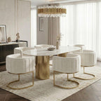 Hyfirm Beige and Gold Barrel Dining Room Chairs Set of 4, Modern Velvet Upholstered Accent Chairs with Curved Back for Kitchen Island, Luxury Comfort Seating Cantilever Metal Frame