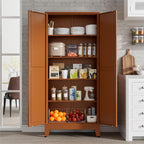 LCAOPC 71" Tall Metal Storage Cabinet with 2 Doors and 4 Adjustable Shelves, 5-Tier Kitchen Pantry Storage Cabinet for Kitchen, Living Room, Dining Room and Office, Brown