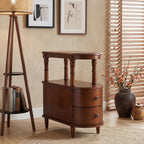 Narrow End Side Table With 2 Drawers and Storage Shelf, Slim Side Tables, Farmhouse Sofa Beside Table- for Small Spaces, Living Room Telephone Tables, Tools-free Assembly, Caramel Brown BG-A508-MG