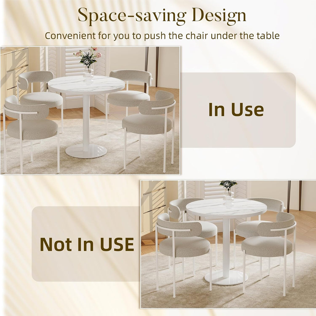31.5'' Tulip Table, Round Pedestal Dining Table with Sintered Stone Tabletop, White Aluminum Alloy Edge & Base, Bistro Table for 2-4 Person for Kitchen/Cafe/Small Spaces/Restaurant (Snow Peak Marble)