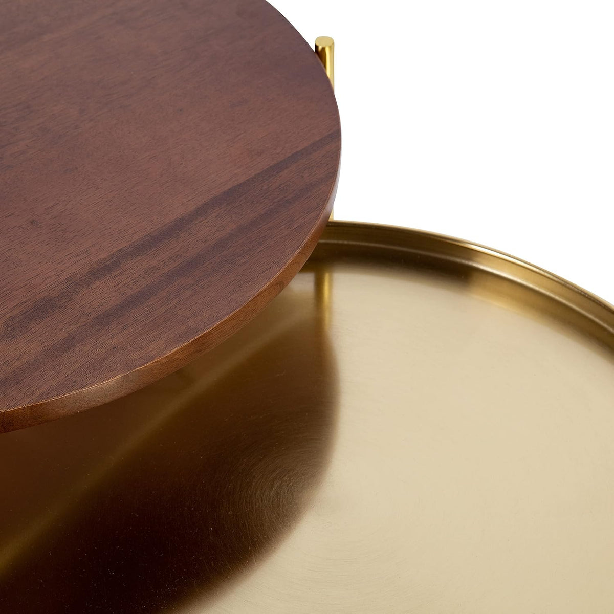Kate and Laurel Ulani Modern Nesting Side Table, Set of 2, Walnut Brown Wood and Gold Metal, Glamorous End Tables for Storage and Display
