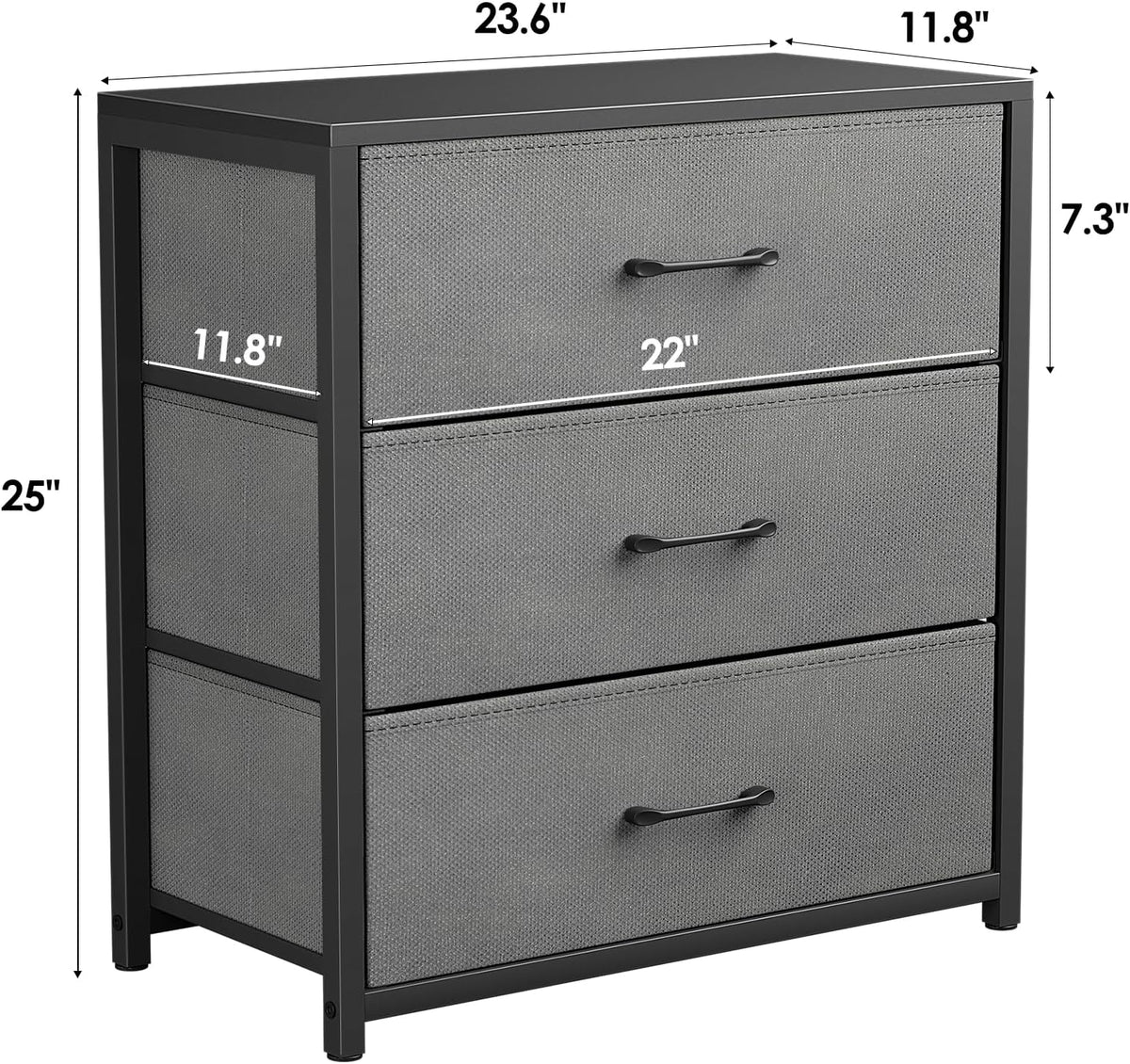 Memobarco Nightstand with 3 Fabric Drawers, Storage Dresser, Gray | Storage Drawers, side Table, End Table, Fabric Drawers, Wood Top, Metal Frame, Bedroom, Closet, Living Room