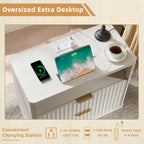 LEYAOYAO 31" Wide Fluted Nightstand Set of 2 with Charging Station, Oversized Extra Large 2 Drawers Night Stand, Antique White Bedside Table,Tall End Tables,Modern Chest of Drawer Dressers for Bedroom