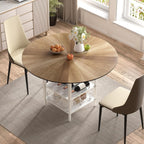 VFK 47'' Round Dining Table Set for 4-6, Farmhouse Kitchen Table with 4 Chairs & Storage Rack, Rustic Wood Dining Set with Sturdy Metal Base for Dining Room & Living Room