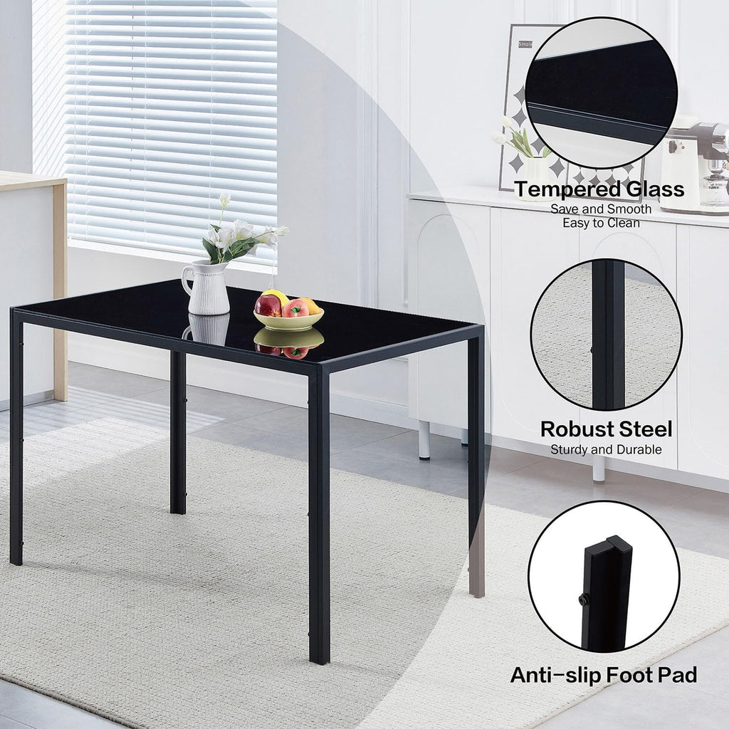 47.24" Glass Dining Table Modern Kitchen & Dining Room Table for 2-4 Rectangular Glass Dinner Table for Small Space (47.24" Black)