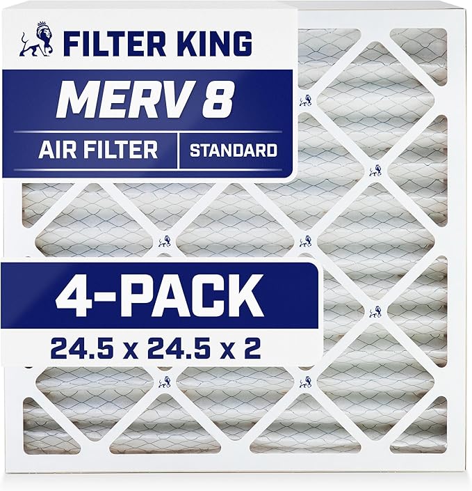 Filter King 24.5x24.5x2 Air Filter | 4-PACK | MERV 8 HVAC Pleated A/C Furnace Filters | MADE IN USA | Actual Size: 24.5 x 24.5 x 1.75"