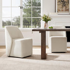 Watson & Whitely Upholstered Dining Chairs with Casters Set of 2, Armless Modern Rolling Dining Chairs with Removable Rollers, Fabric Dining Room Chairs for Bedroom, Living Room, Reading, Linen