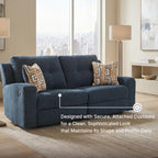 Signature Design by Ashley Danum Modern Manual Pull Tab Reclining Sofa with Tufed Back Cushion, Blue