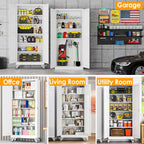 PAOFIN 75''H Metal Garage Storage Cabinet with Wheels,Steel File Cabinets with 2 Doors and 5 Adjustable Shelves for Home Office, Warehouse, Required Assembly,White
