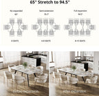 Extendable Dining Table with Leaf, 78"-110" Rectangular Sintered Stone, Marble-Look Top, Seats 6-14, Metal Base, Easy-Clean, Heat & Scratch Resistant, Dining Room/Kitchen Table for Family Gatherings