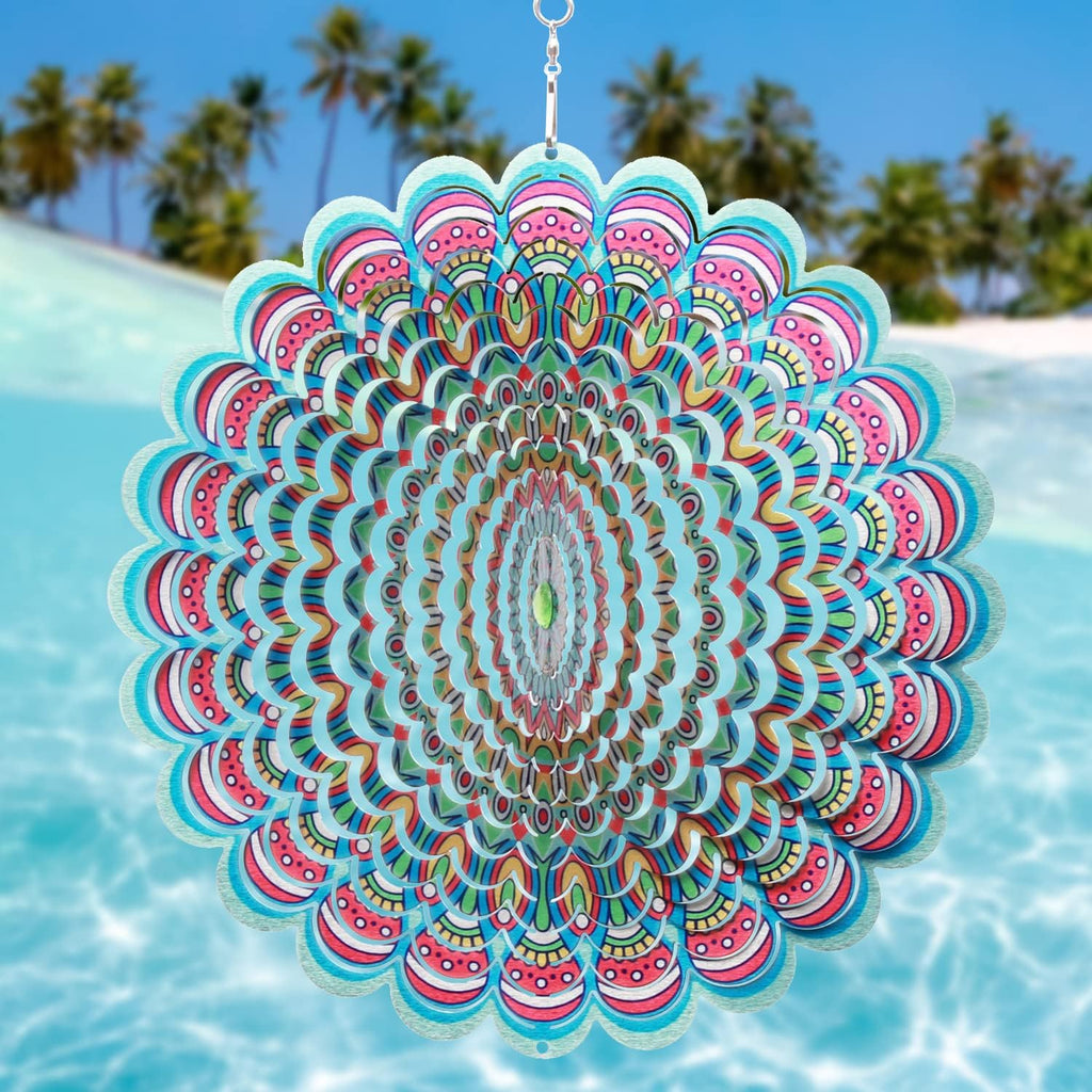 SPRING SONG Colorful Mandala Kinetic Wind Spinner for Yard and Garden Stainless Steel Spinner Indoor and Outdoor Hanging Decor Crafts Ornaments Kinetic Art Spinner Hanging Wind Spinners Decor Gifts