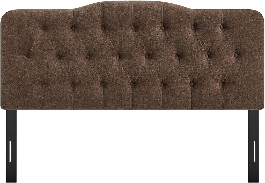 Modway Annabel Premium Linen Blend Queen Headboard in Cocoa - Soft Fabric Headboard Only with Diamond Button Tufting and 7 Height-Adjustable Positions