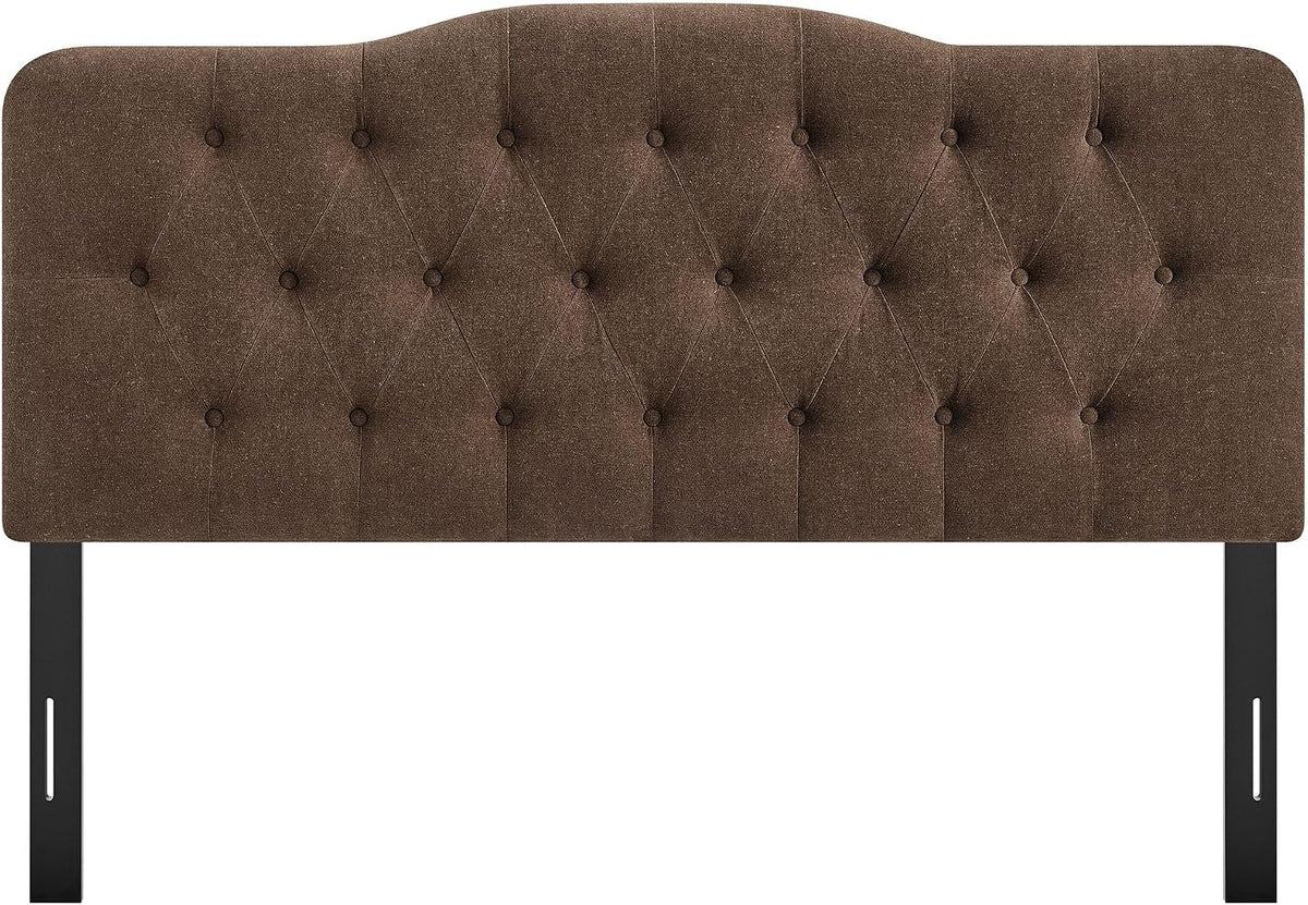 Modway Annabel Premium Linen Blend Queen Headboard in Cocoa - Soft Fabric Headboard Only with Diamond Button Tufting and 7 Height-Adjustable Positions