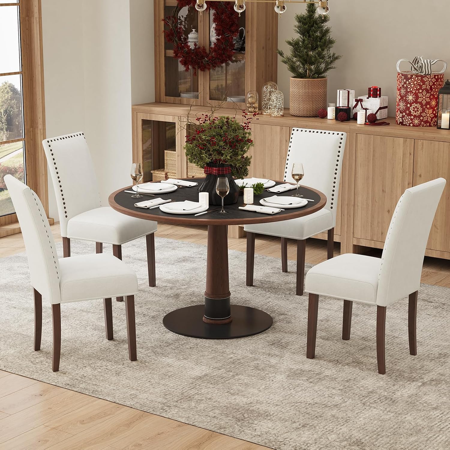 MALOL Velvet Dining Chairs Set of 2, Upholstered Kitchen Chairs with Thick Cushion & Solid Wood Legs, Adjustable Foot Pads, Elegant Chairs for Dining Room/Kitchen/Living Room