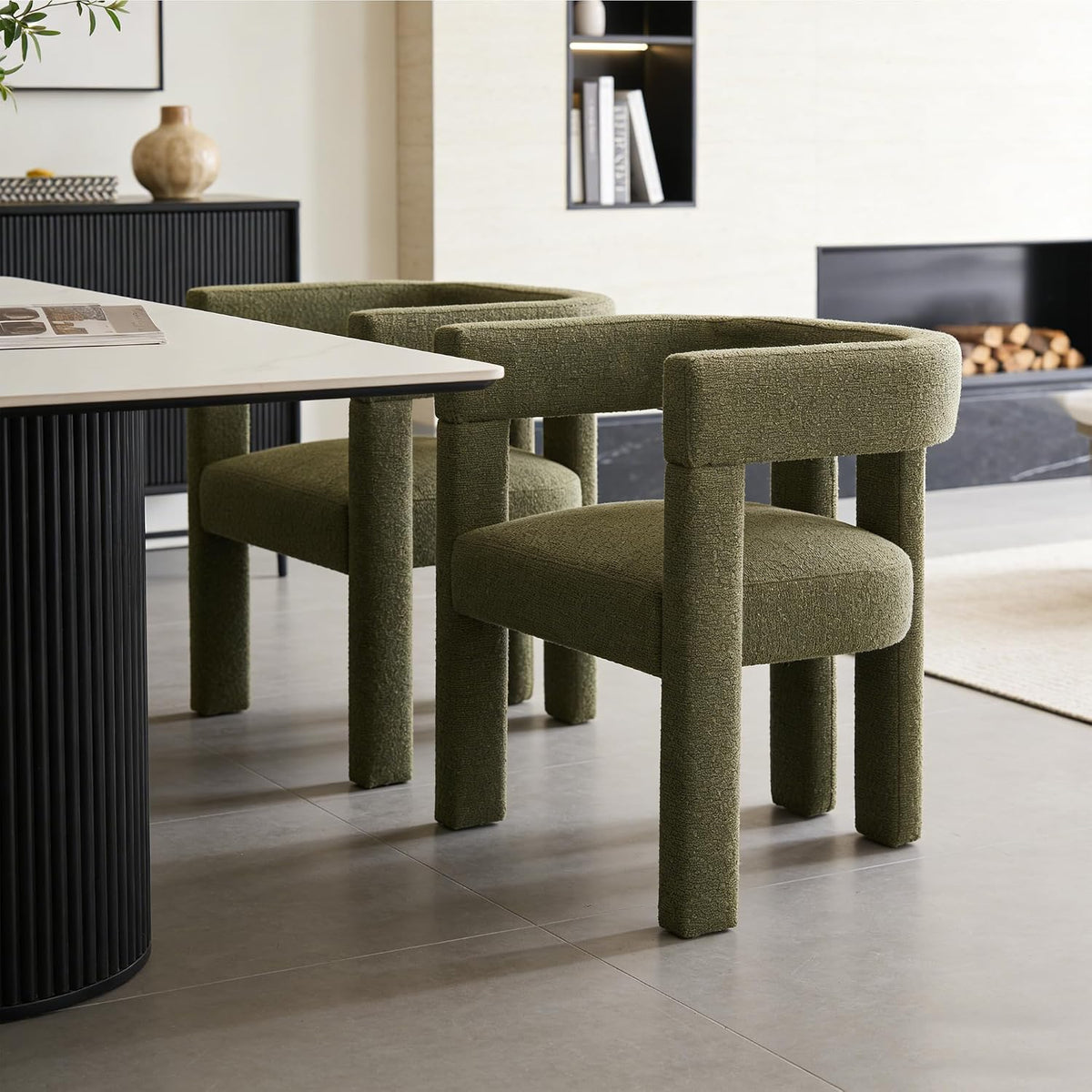 Modern Dining Chair Set of 4 Living Room Chairs,Upholstered Barrel Chair | boucle chair set dining room chair black dining chairs unique dining chair set