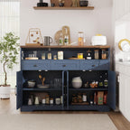 Befrases Farmhouse Buffet Cabinet with Drawers & Open Shelf, Sideboard with Storage, Kitchen Pantry Cabinet Hutch, Coffee Bar Station for Kitchen, Livingroom, 52" L Blue