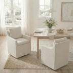 KISLOT Upholstered Dining Chairs Set of 4 with Washable Cover, Oatmeal | Modern Rolling Dining Room Chairs with Casters, Hidden Storage Seat, Linen Look Fabric, Padded Kitchen Accent Chairs