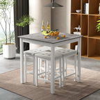 Tangkula 5-Piece Counter-Height Bar Table Set, Faux Marble Square Table & 4 PVC Leather Bar Stools w/Rubber Wood Legs, Modern Dining Set for Kitchen, Breakfast Nook & Small Spaces (White)