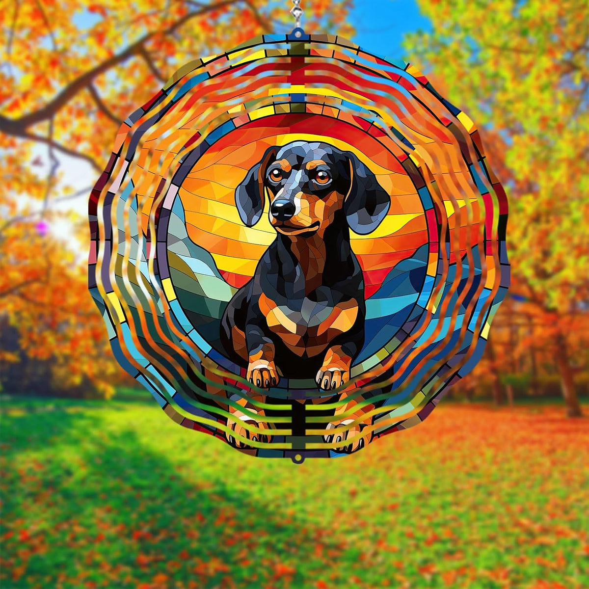 Dachshund Dog Wind Spinners Outdoor Dog Memorial Gifts, 3D Metal Kinetic Hanging Garden Wind Spinner, Spinner Decor, Wind Sculptures for Outdoor & Indoor, Window, Yard Decor (Dachshund 2)