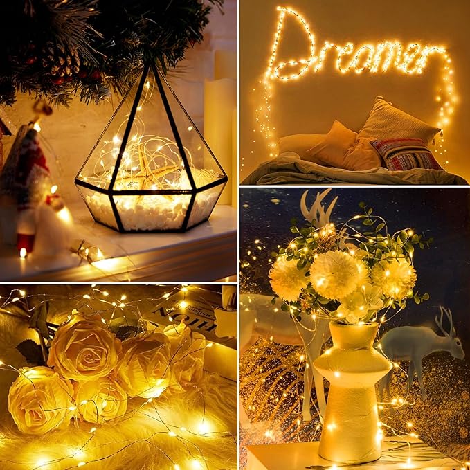 Minetom 12 Pack Fairy Lights Battery Operated String Lights with Timer - 7ft 20 LED Waterproof Silver Wire Firefly Light Waterproof for DIY Crafts Wedding Décor Table Mason Jars Party