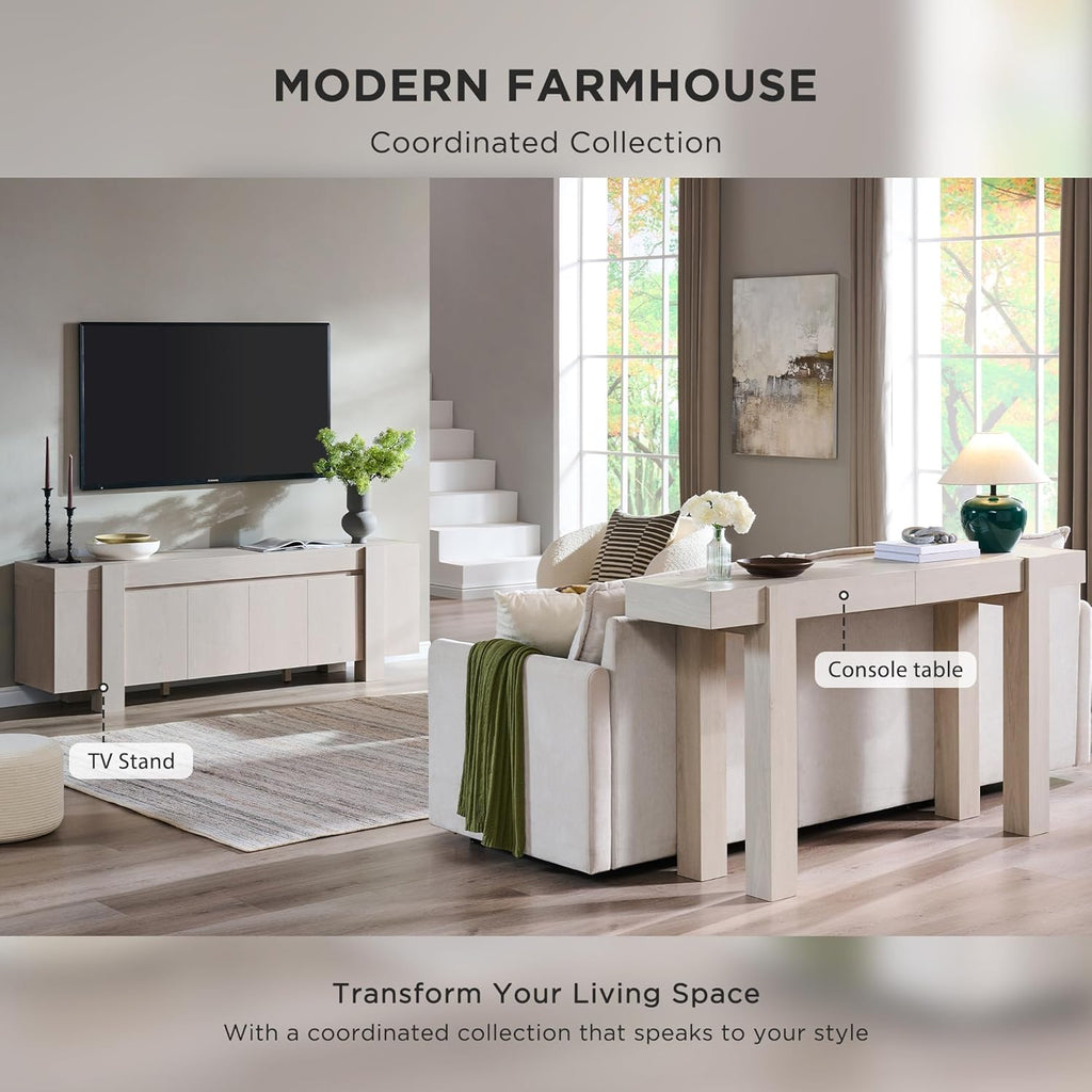 OKD Modern Farmhouse Entryway Table with 2 Drawers, 63" Wooden Console Table with Storage for Hallway, Behind Sofa, Living Room, White Alder