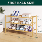 Smiry Bamboo Shoe Rack for Closet, 3 Tier Wooden Stackable Shoe Organizer, Free Standing Shoes Storage Shelf for Entryway, Front Door Entrance, Natural