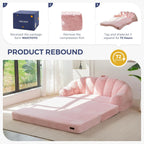 MAXYOYO Folding Sofa Bed, 2 in 1 Convertible Sofa to Lounger | Comfy Loveseat Bean Bag Chair for Adults, Floor Couch with Handle, Faux Fur Couch Bed for Living Room Bedroom, Pink