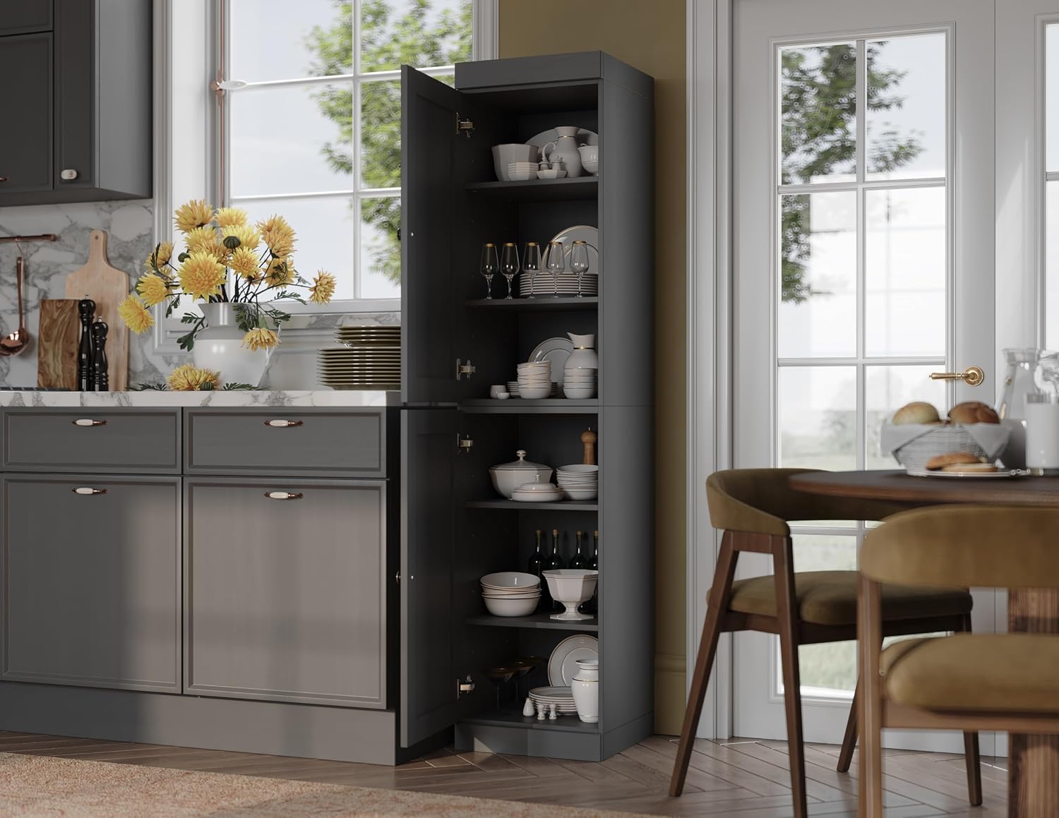 Palace Imports Solid Wood Pantry Cabinet - Tall Narrow Storage Cabinet with Shaker Doors - 16.5" W x 71.5" H - Gray, Kitchen Cupboard, Adjustable Shelves, 100% Eco-Friendly Wood, Modular