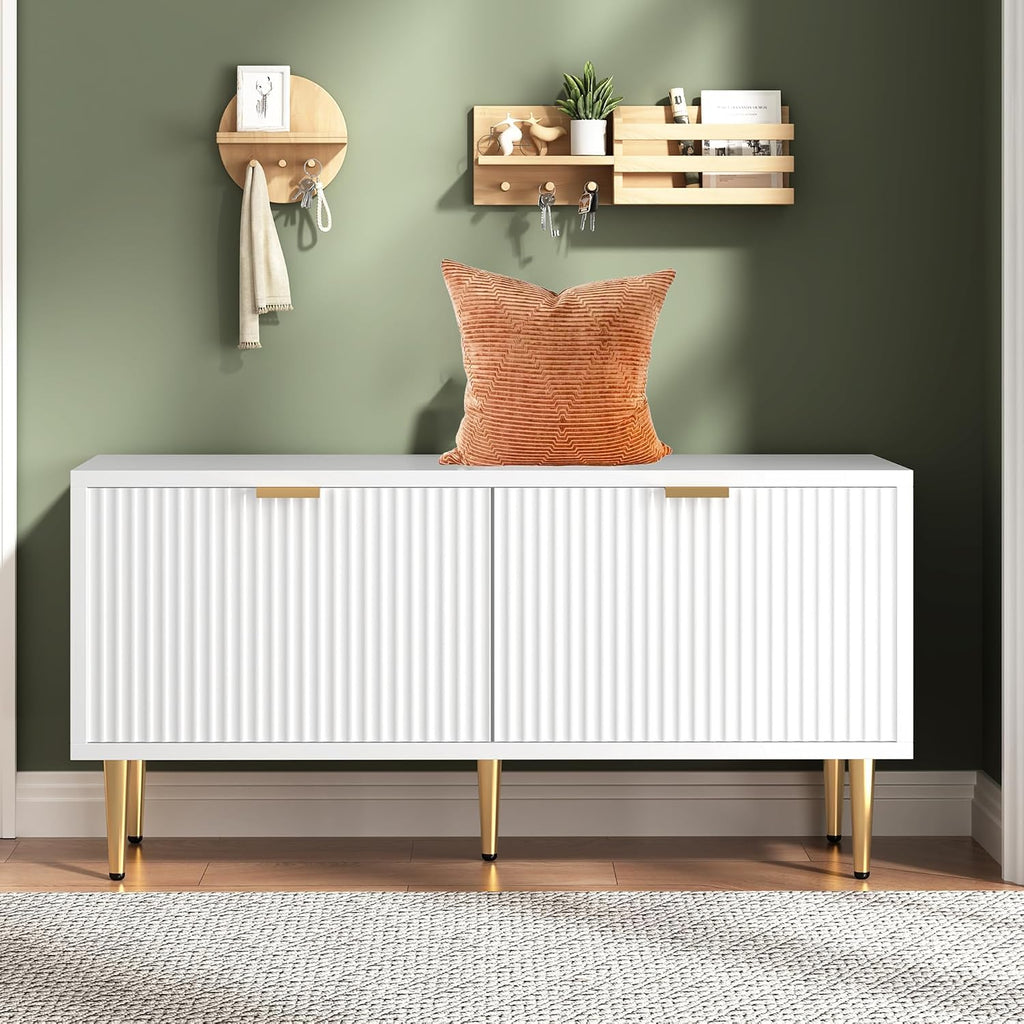 IDEALHOUSE Shoe Storage Bench, 42" Wooden Storage Chest, Loads 300 lb, Easy Assembly, Storage Ottoman Bench for Entryway Bedroom Living Room, White