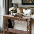 COTTON CRAFT Solid Wood Console Table - Hand Carved Accent Sofa Table | Antique Brown 36W x 32H x 11D Table with 2 Drawers- Small Space Hallway Entryway Transitional Traditional Farmhouse Furniture