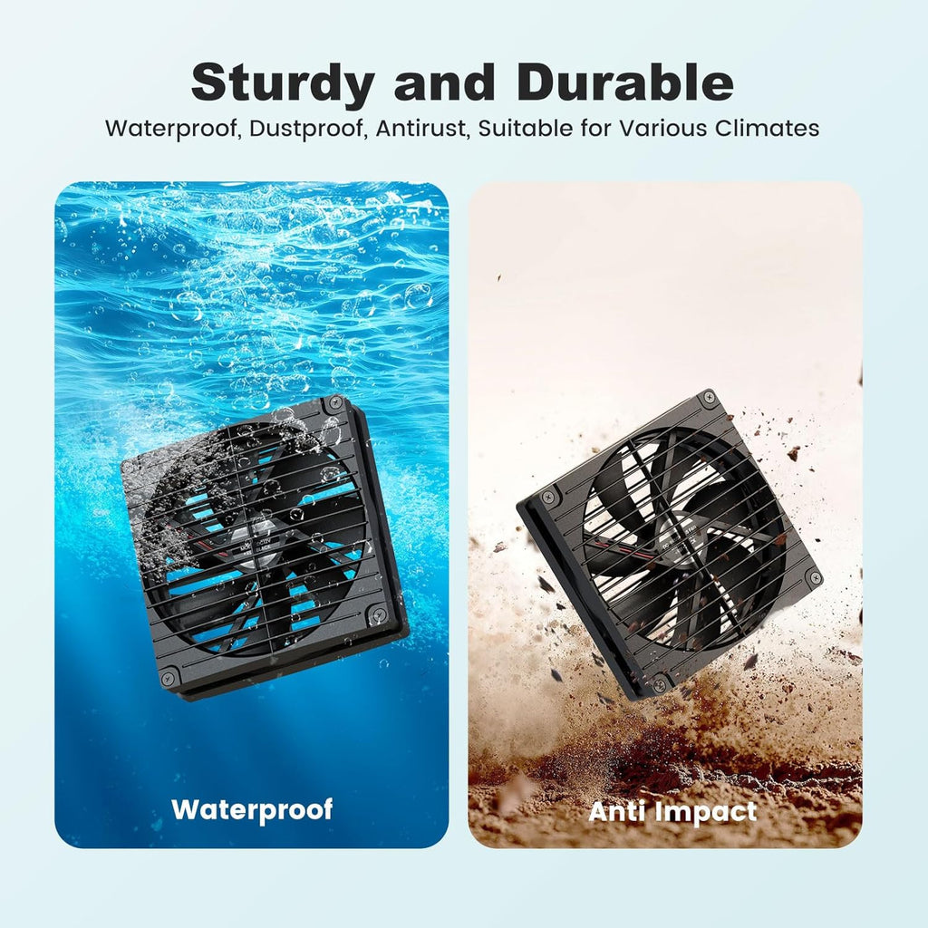 7.1" Large Solar Greenhouse Fan, 25W Solar Powered Vent Exhaust and Intake Chicken Coop Fan Outdoor Waterproof, 16.5 ft Cord, Strong Airflow for Shed Doghouse Cabin Ventilation Air Circulation