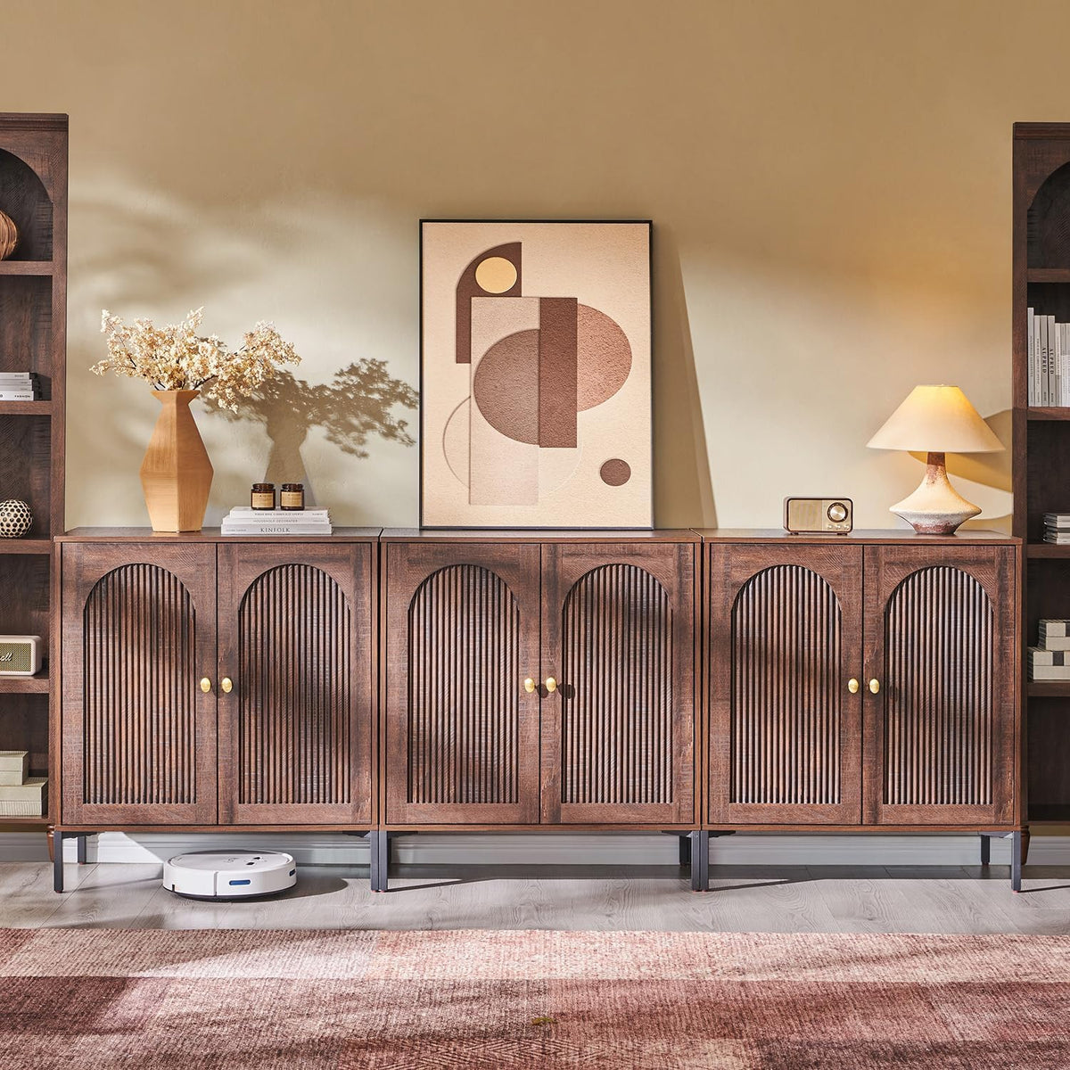 IFGET 92.63" W Modern Arched Sideboard Buffet Cabinet with Storage, Brown