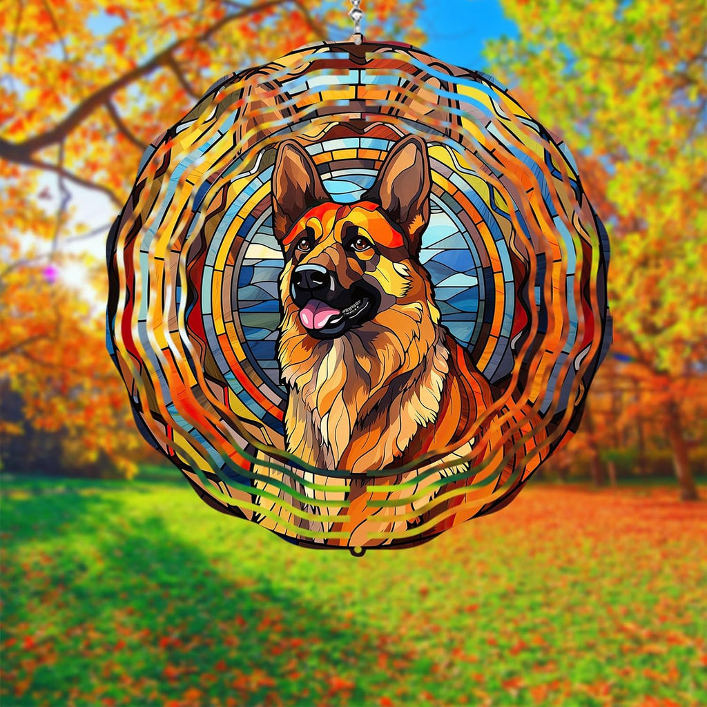 German Shepherd Dog Wind Spinners Outdoor Dog Memorial Gifts, 3D Metal Kinetic Hanging Garden Wind Spinner, Spinner Decor, Wind Sculptures for Outdoor & Indoor, Window, Yard Decor (German Shepherd 1)