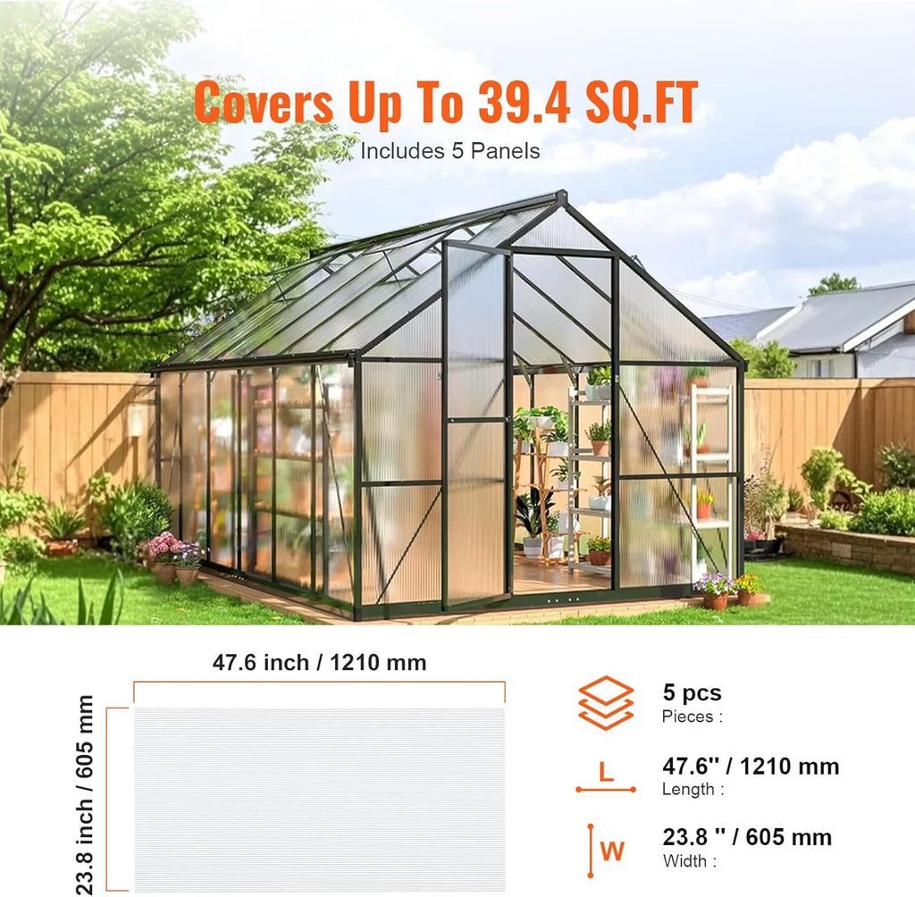 VEVOR 5 Pack Polycarbonate Greenhouse Panels, 2' X 4' X 0.32'' Roof Panels Sheets, Waterproof UV Protected Corrugated Plastic Roofing, Impact Resistance Clear Roofing Sheets for Greenhouse/Garden