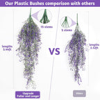 RECUTMS Artificial Vine Plants 2 Pack Fake Hanging Flower Plants Faux Ivy Vine Leaves Plastic Baby Breath Greenery UV Resistant for Home Bedroom Wall Porch Garden Wedding Decor (Purple)