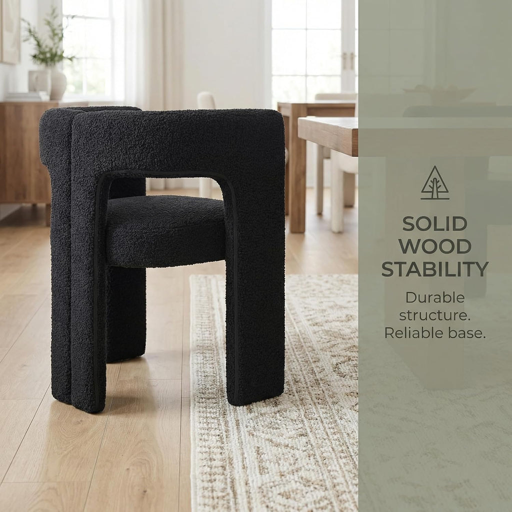 VESCASA Modern Barrel Dining Chairs Set of 2 with Open Back, Upholstered Boucle Accent Kitchen Armchairs with Wood Legs for Dining Room Reception Small Space, Black