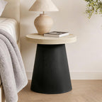 LuxenHome Side Table, 19'' Small Round Accent End Table, Light Wood Finish Top with Black Base Beside Table for Small Spaces, Modern Boho Nightstand for Living Room,Bedroom,Home Office