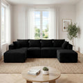 118" Modular Sectional Sofa with Chaise&Ottoman,Oversized U-Shaped Corduroy Cloud Couch, Deep Seat Couch for Living Room, No-Assembly,Black(Left Facing Chaise)