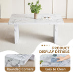 63" Dining Table Set for 6, White Faux Marble Dining Room Table and 6 PU Leather Chairs with Silver Metal Legs, Easy Assembly Kitchen Dining Set for Home, Apartment