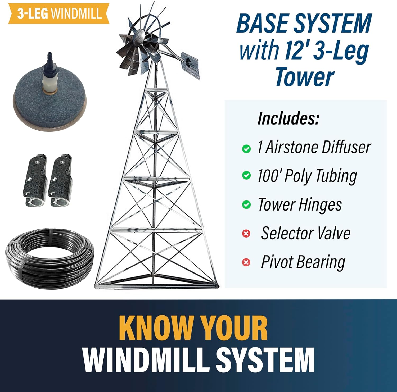 Outdoor Water Solutions AWS0012 16-Feet Galvanized 3-Legged Aeration System Windmill