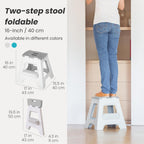 Vigar Compact Folding Step Stool - 16 Inch 2 Step Foldable Step Stool for Adults, Lightweight Portable Stool with Handle, Non Slip Step Stool, Space-Saving Stool up to 330 lb - Gray