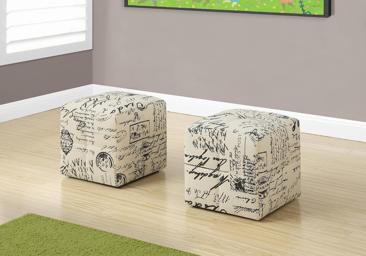 Ottoman, Pouf, Footrest, Foot Stool, Set of 2, Juvenile, Beige Fabric, Transitional