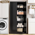 71" Tall Kitchen Pantry Cabinet, Metal Kitchen Pantry Storage Cabinet with Doors and 4 Adjustable Shelves, Freestanding Pantry Cupboard for Living, Dining Room, Black