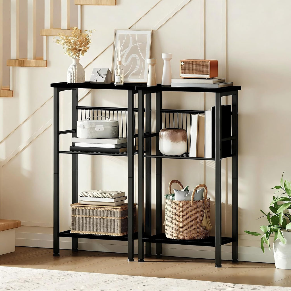 HOOBRO 15.7" Narrow Console Table for Small Space, 3 Tier Entryway Table with Adjustable Shelf, Behind Couch Table, Sofa Table, for Entryway, Hallway, Living Room, Black BB41XG01