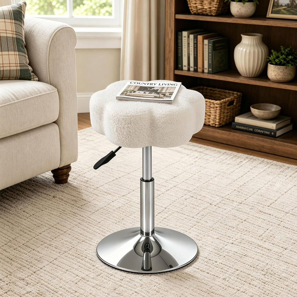 LITZFUR Adjustable Vanity Stool, Swivel Makeup Chair for Vanity, White | Flower Shaped Vanity Chair, Patterned Small Ottoman Footrest for Bathroom, Bathroom, Living Room