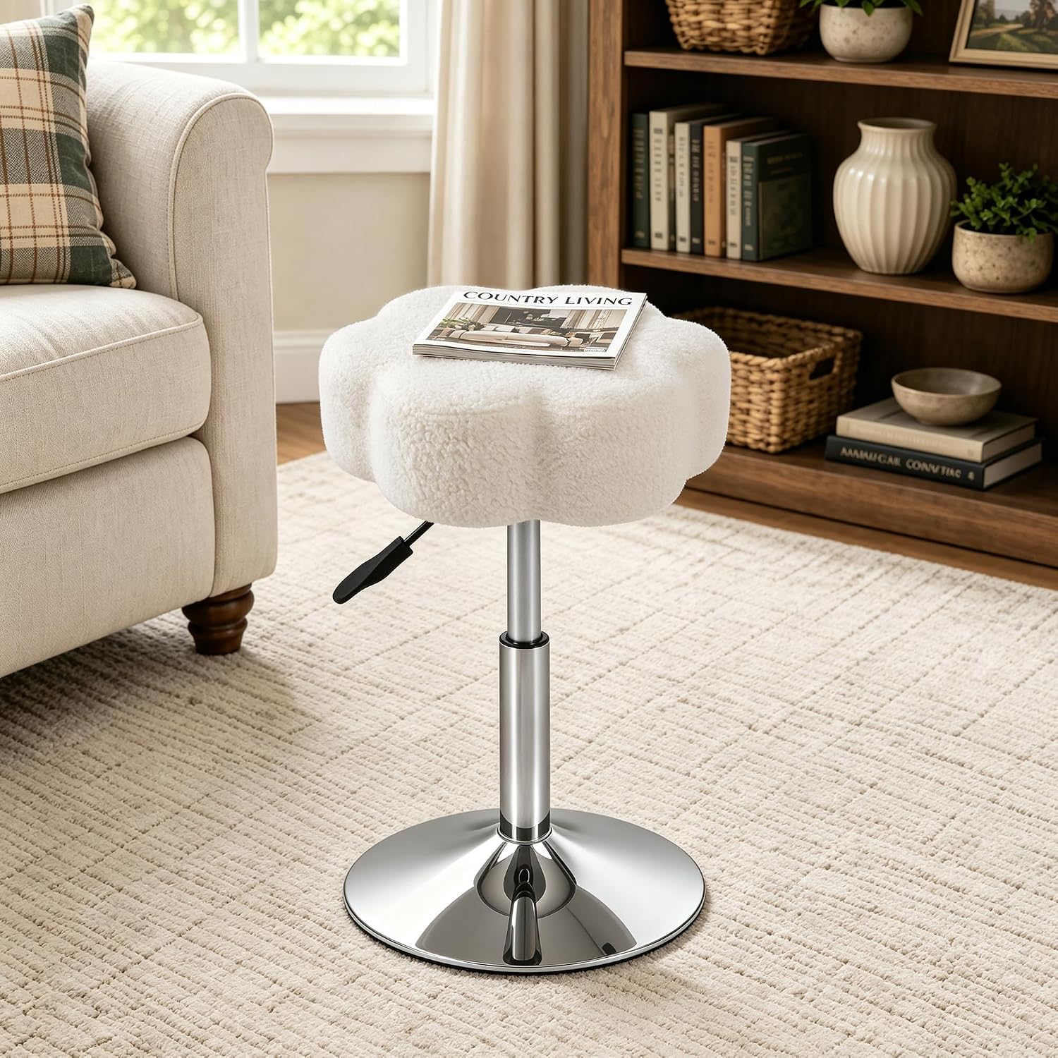 LITZFUR Adjustable Vanity Stool, Swivel Makeup Chair for Vanity, White | Flower Shaped Vanity Chair, Patterned Small Ottoman Footrest for Bathroom, Bathroom, Living Room