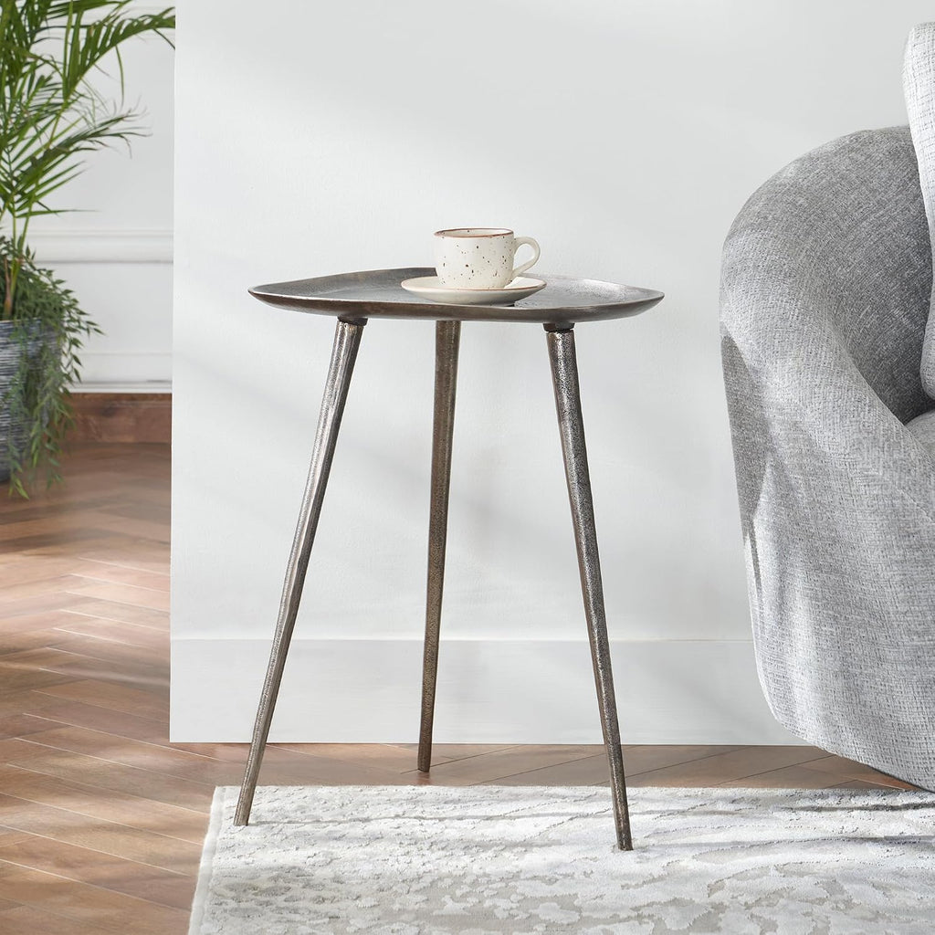 Convenience Concepts Bali Metal Tall End Table 16" - Tall Modern Artisan Handcrafted Living Room Table, Unique Cast Metal Family Room Side Table, Bohemian Cocktail Style, Antique Silver