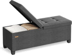SONGMICS Storage Ottoman Bench with Legs, Folding Ottoman Foot Rest with Flipping Lid, Bench with Storage, for Living Room, Bedroom, Entryway, Linen-Look Fabric, 43.3 Inches, Slate Gray ULSF079GN01