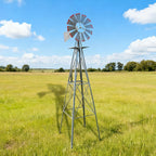 8FT Windmill for Yard Garden Decoration with Weather Vanes，Heavy Duty Outdoor Wind Mills, Large Metal Outdoor Windmill,Weather Resistant,Gray