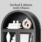 DHH 71" Tall Arched Kitchen Pantry, Modern Farmhouse Wood Kitchens Storage Cabinets with Sliding Doors＆ Adjustable Shelves, Versatile Cupboard for Kitchen, Living Dining Room, Bathroom (Black)